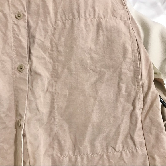 Eileen Fisher Linen Blend Mandarin Collar Shirtdress in Khaki Size Medium - Picture 5 of 8